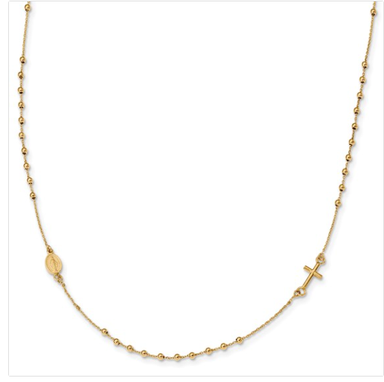 14k Polished Cross Rosary 16 inch Necklace