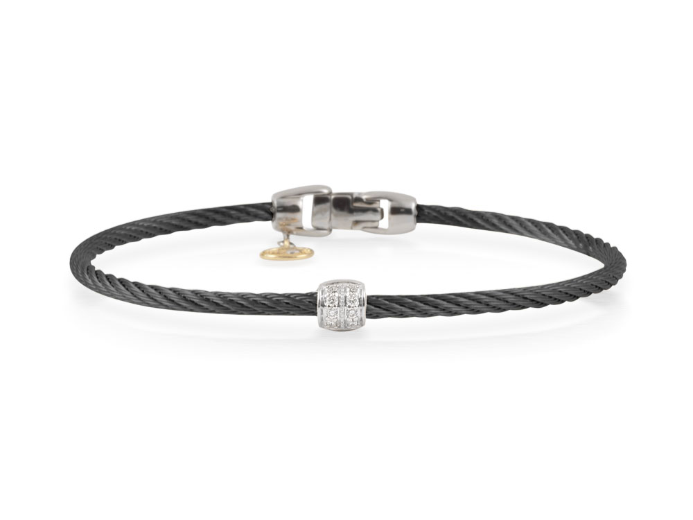 18k White Gold & Black PVD Single Station Diamond Bangle