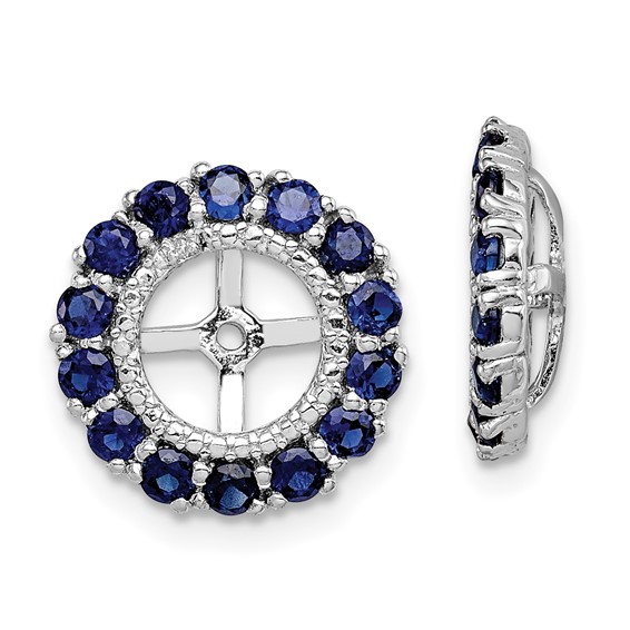 Sterling Silver Rhodium Diam. and Created Sapphire Earring Jacket