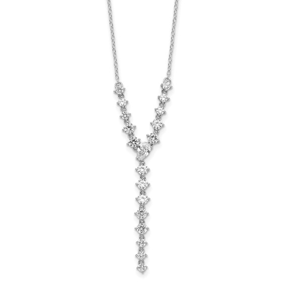 Sterling Silver Rhodium-plated Fancy Brilliant-cut Round and Pear CZ Y-Drop