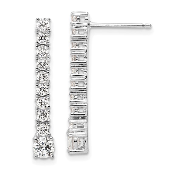 Sterling Silver Rhodium-plated Polished CZ Post Dangle Earrings