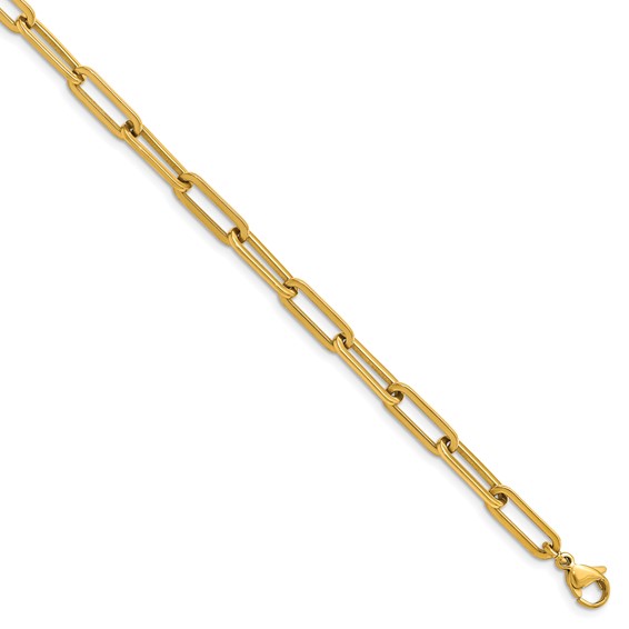 Chisel Stainless Steel Polished Yellow IP-plated Elongated Open Link Paperclip 15 inch Necklace with 2 inch Extension