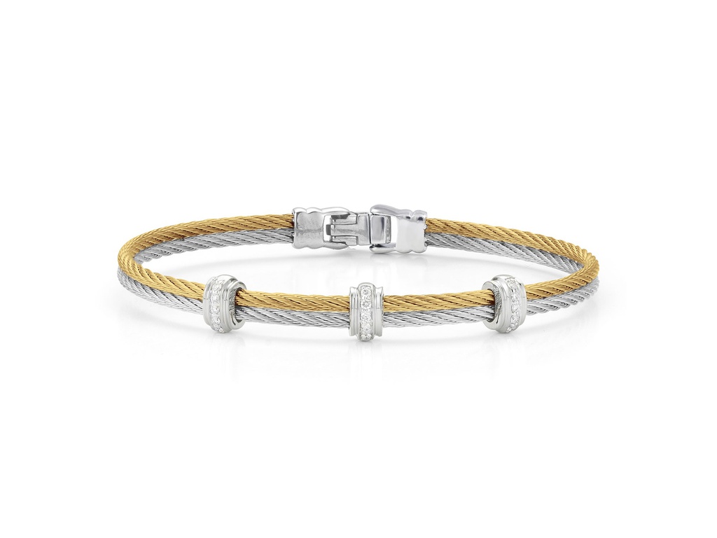 Bracelet with 18kt Gold & Triple Diamond Stations