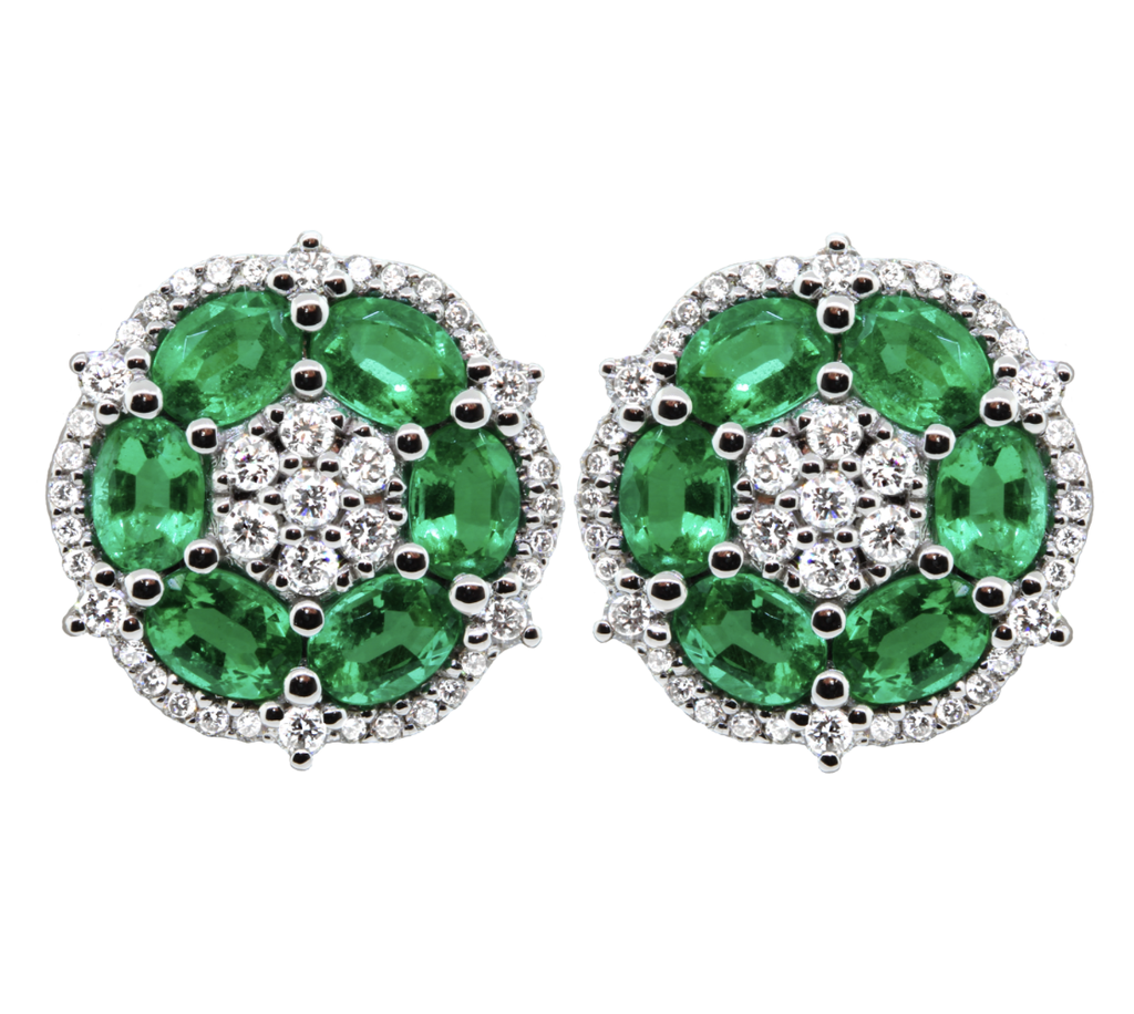 Colored Stone and Diamond Button Earrings