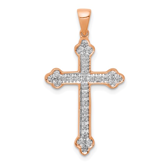 14k Rose Gold and Rhodium Diamond Cross Pendant