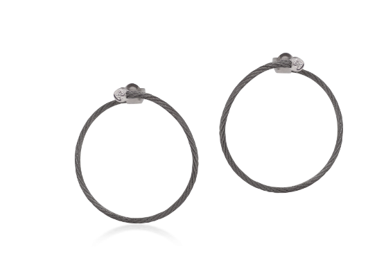 Cable Front to Back Hoop Earrings with 18kt Gold & Diamonds