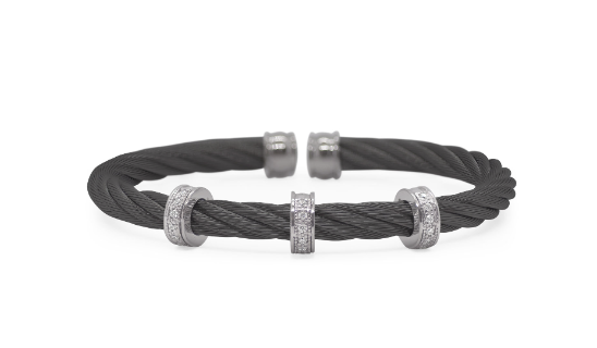 Cable 5mm Triple Barrel Cuff with 18kt Gold & Diamonds