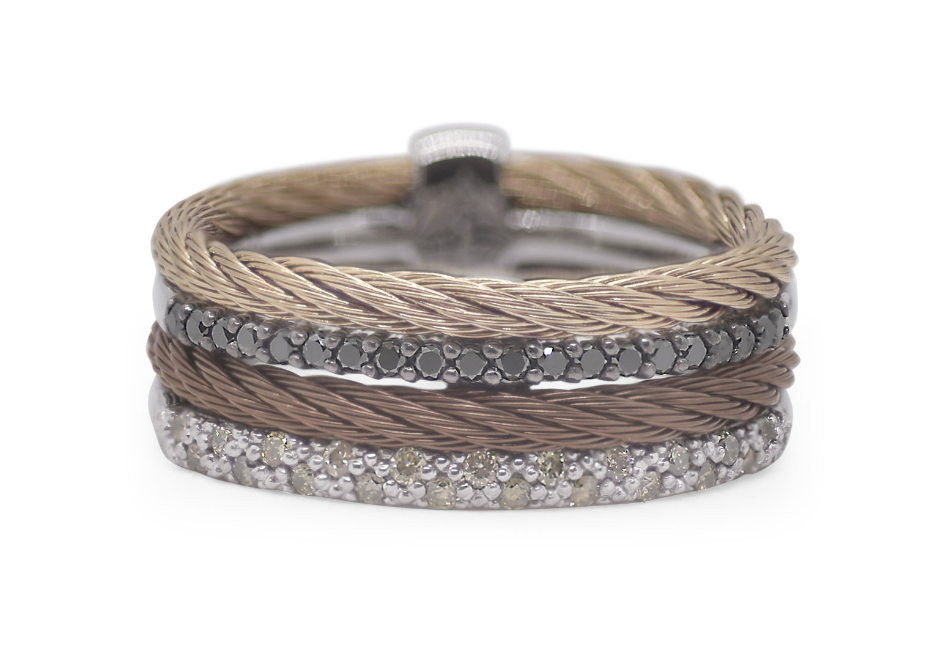 Chocolate & Champagne Cable Ring with 18kt Gold & Black & Champagne Diamonds