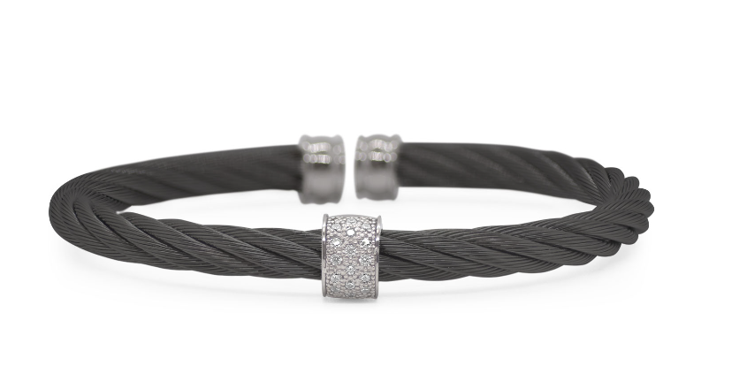 Cable 5mm Single Barrel Cuff with 18kt Gold & Diamonds