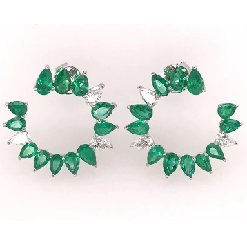 Jardin Emerald & Diamond C Shape Earrings