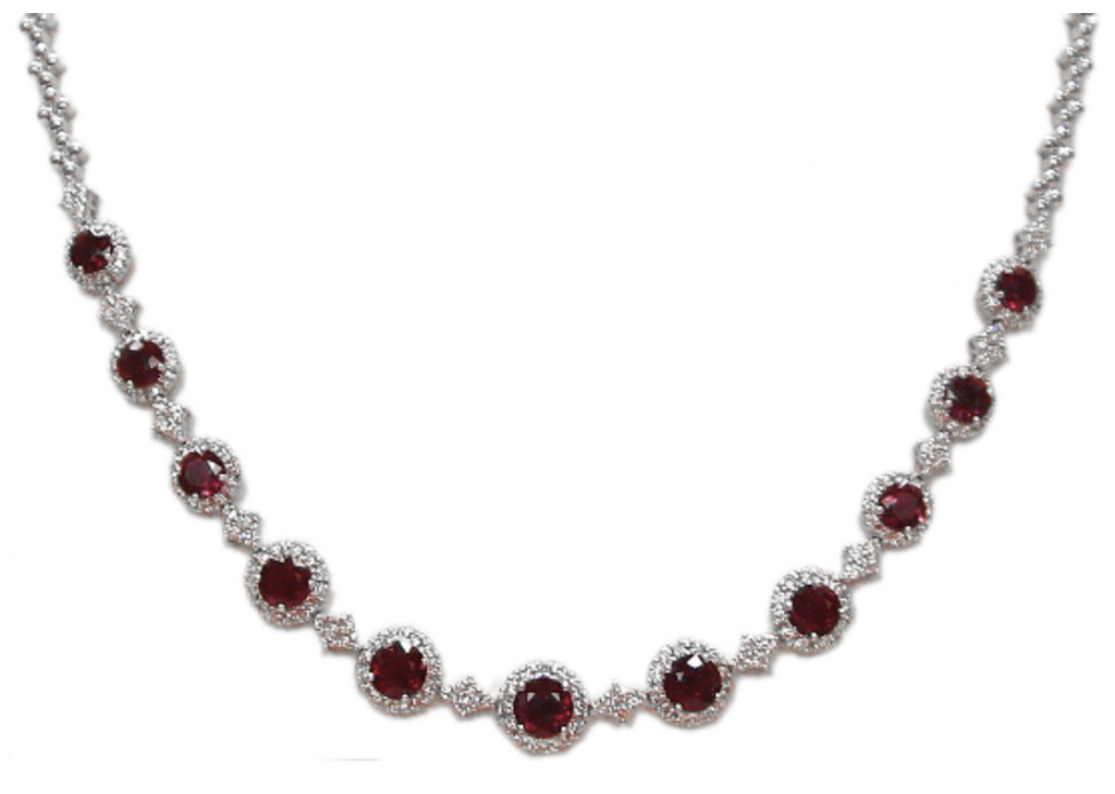 Ruby & Diamond Haloed Necklace