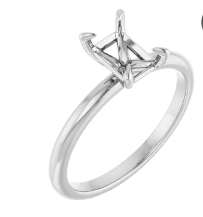 14K White 7x5 mm Emerald Solitaire Engagement Ring Mounting