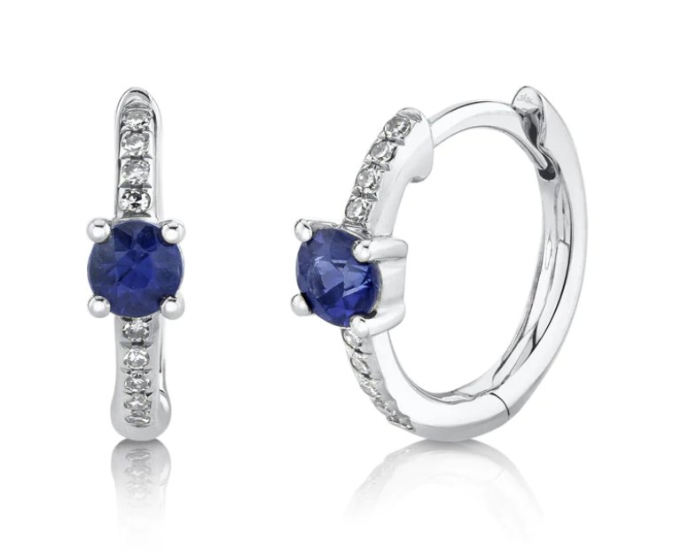 0.06CT DIAMOND & 0.33CT BLUE SAPPHIRE HUGGIE EARRING