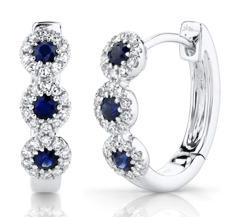 0.15CT DIAMOND & 0.30CT BLUE SAPPHIRE HUGGIE EARRING