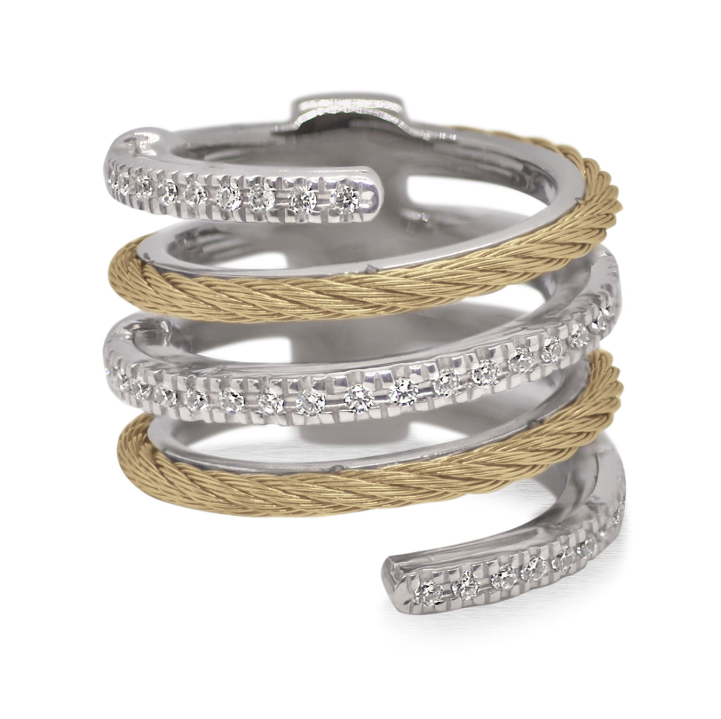 Yellow Cable Open Wrap Ring with 18kt Gold & Diamonds