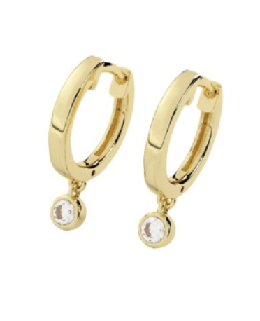 PLAIN HUGGIE WITH DIAMOND BEZEL DANGLE EARRINGS