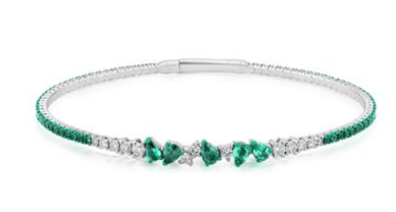 Graduated Multi Shape Colored Stone & Diamond Flexible Bangle