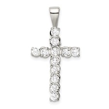 Sterling Silver Rhodium-plated CZ Latin Cross Pendant
