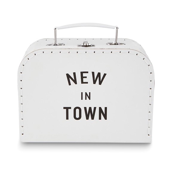 New To The Crew Bamboo Blend White 0-3 Month Suitcase Set with Knotted Hat and Snapshirt