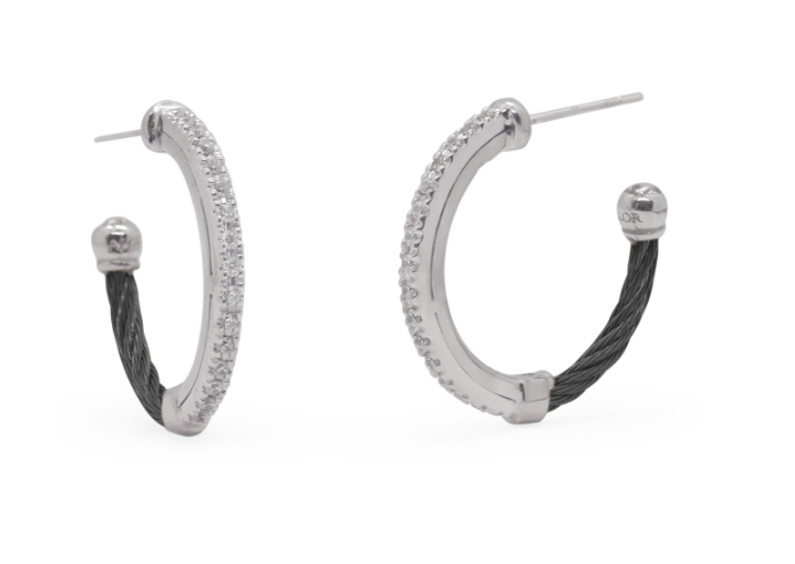 Cable Small Hoop Earrings with 18kt Gold & Diamonds
