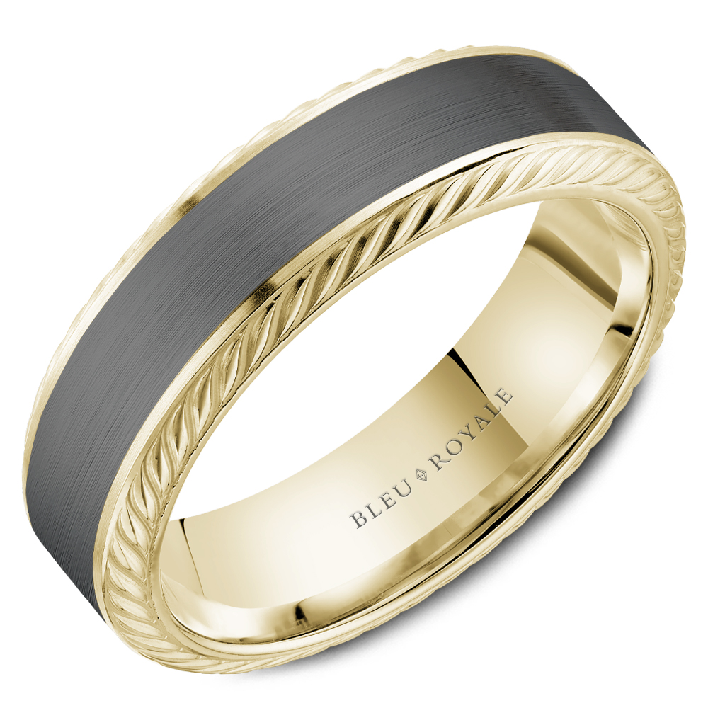 14k Yellow Gold & Forged Carbon Wedding Band