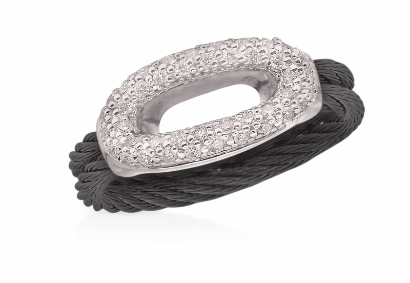 Cable Open Oval Ring with 18kt Gold & Diamonds