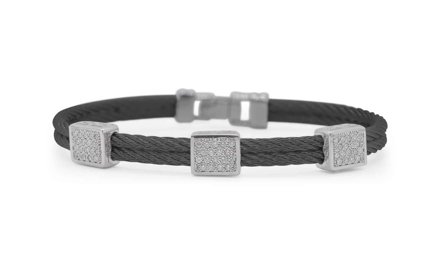 Triple Square Station Bracelet with 18kt Gold & Diamonds