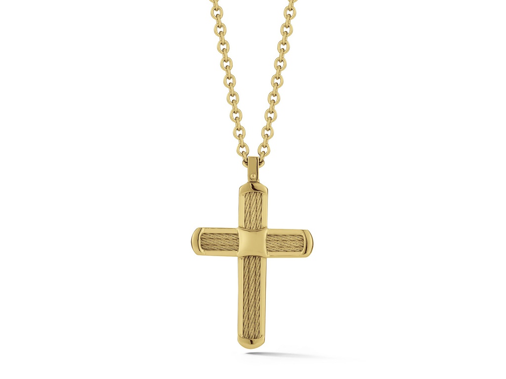 Cable Cross Necklace on Chain with 18kt Gold
