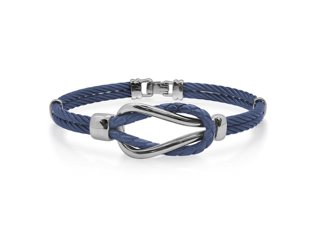 Cable & Blue Leather Square Knot Bracelet