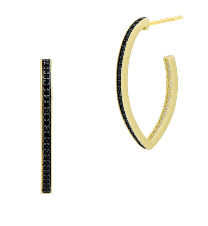 Industrial Finish Pointed Oval Pavé Hoop Earring