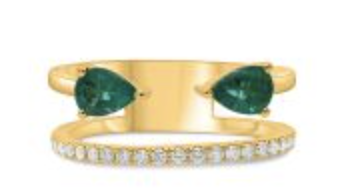 Two Row Gemstone Pear and Diamond Row Ring