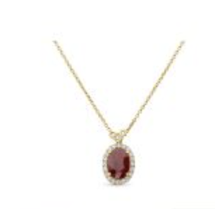 Natural Ruby with Diamond Halo Necklace