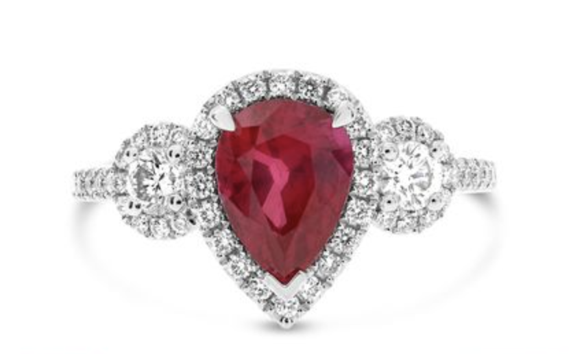Pear Gemstone Ring w/ Diamond Halo