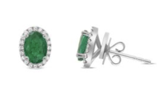 Oval Emerald with Diamond Halo Studs