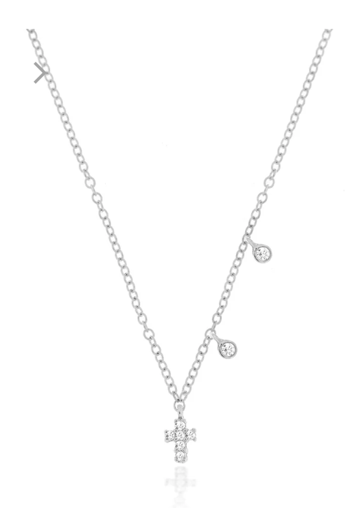 Dainty Cross and Bezel Diamond Necklace
