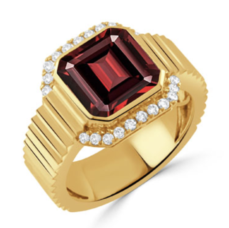18K Garnet and Diamond Ring