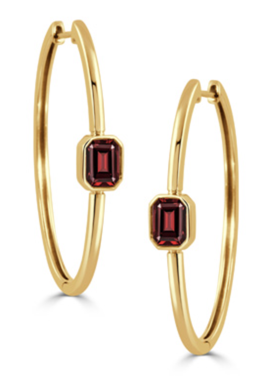 18K YG and Garnet Hoop Earrings