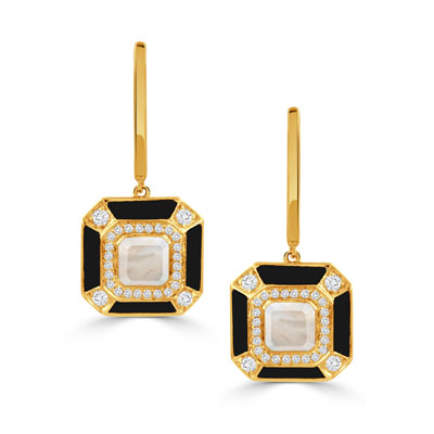MOP, Onyx, and Diamond Earrings