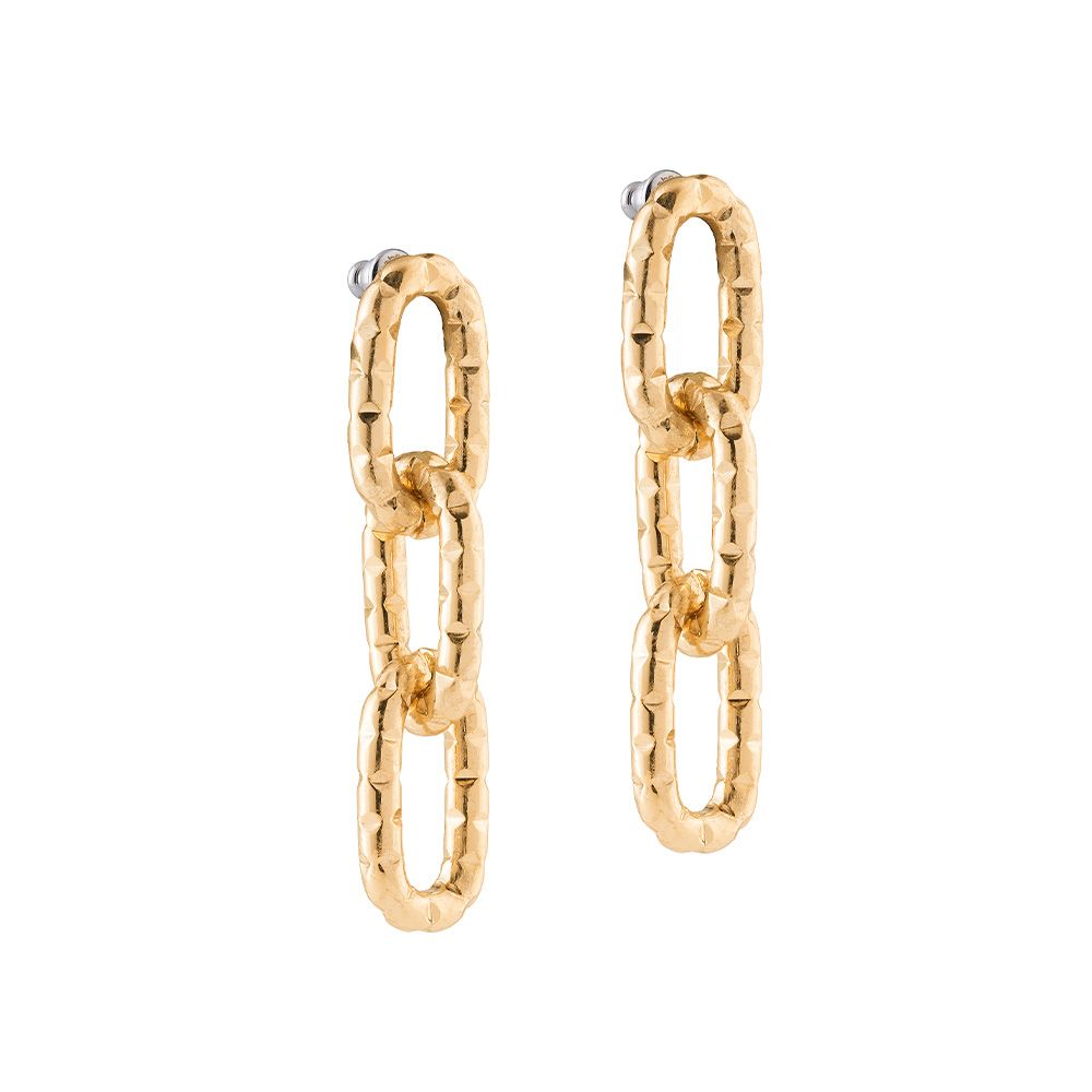Three Link Textured Drop Earrings