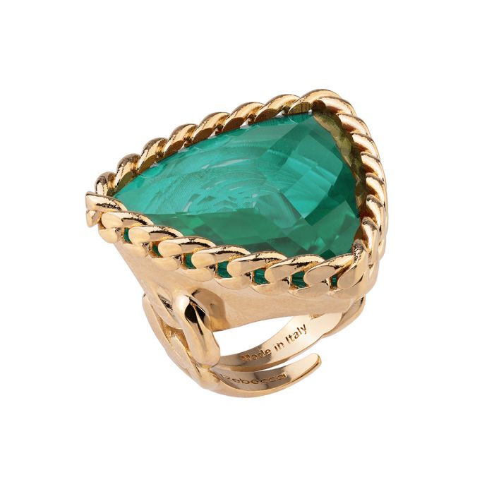 Cocktail ring with green colored stone