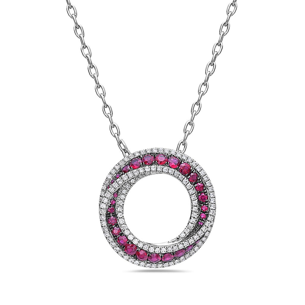 Colored Stone and Diamond Circle Pendant & Chain