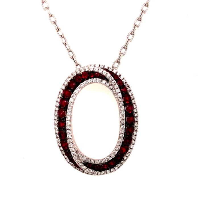 Oval Gemstone and Diamond Pendant and Necklace