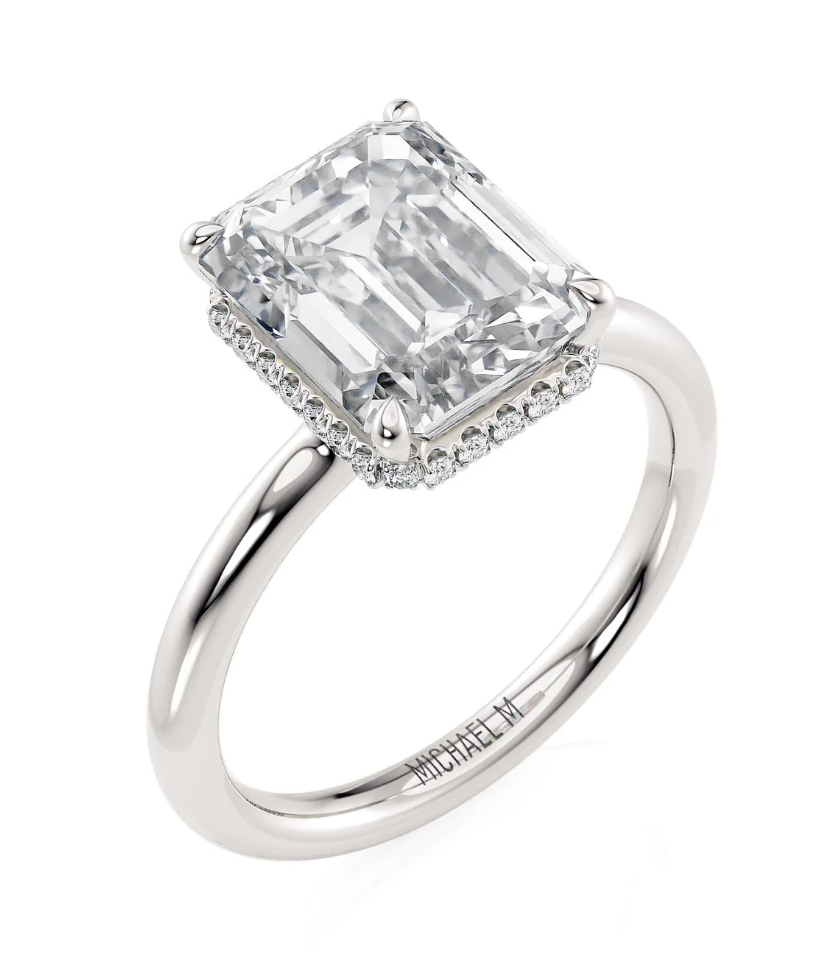 Emerald-Cut Diamond Solitaire With 0.13Ct Under Halo Mounting