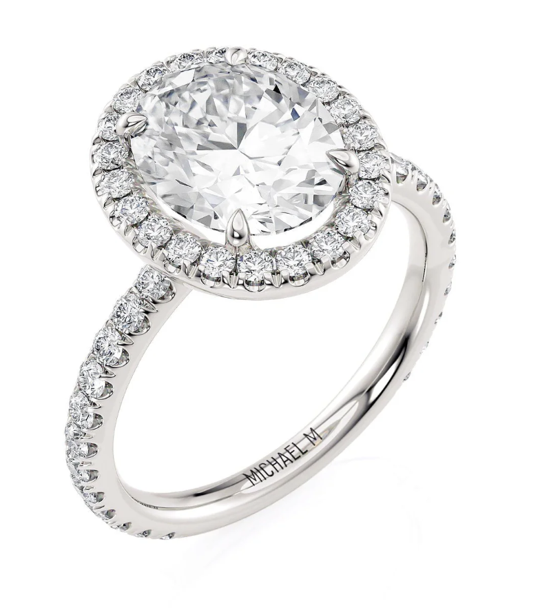 Oval Halo Ring with 3/4 Diamond Band Mounting