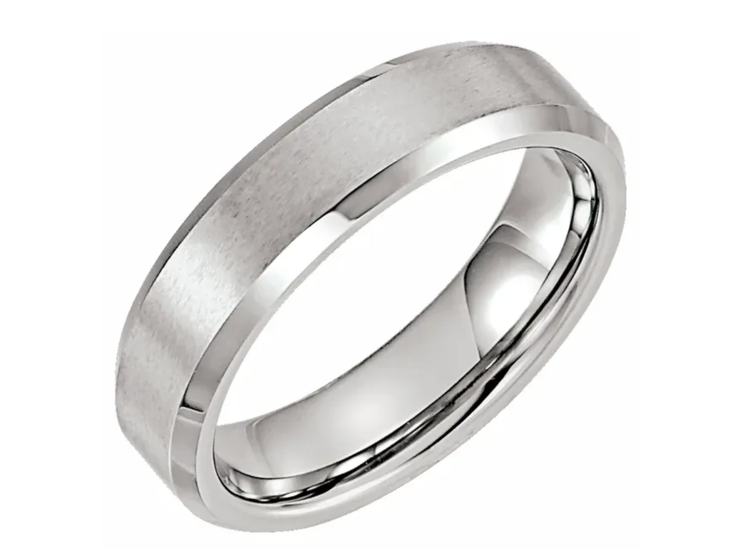 Tungsten 6 mm Satin & Polished Beveled-Edge Band