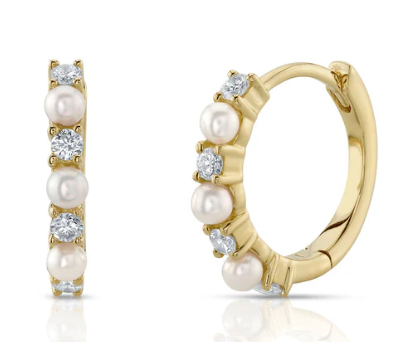 0.14CT DIAMOND & CULTURED PEARL HUGGIE EARRING