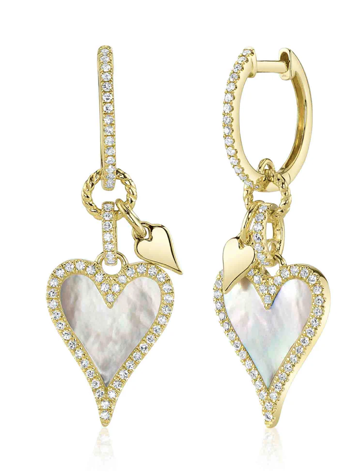 HEART MOP AND DIAMOND DANGLE EARRINGS