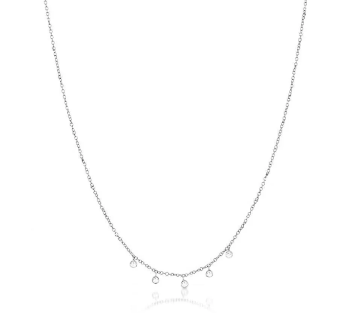 White Gold Necklace with 5 Diamond Bezels