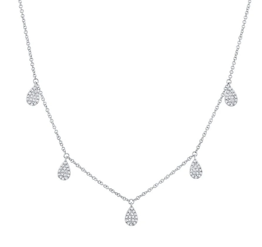 5 STATION TEARDROP DIAMOND PAVE NECKLACE