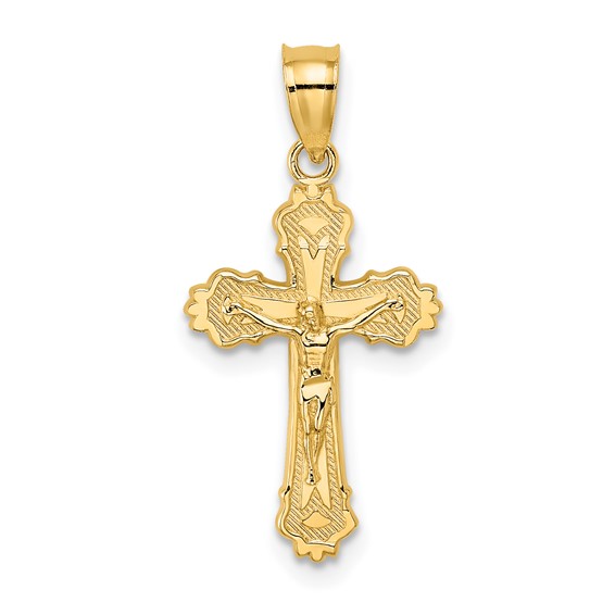 14K with Textured Scalloped Edge Crucifix Charm
